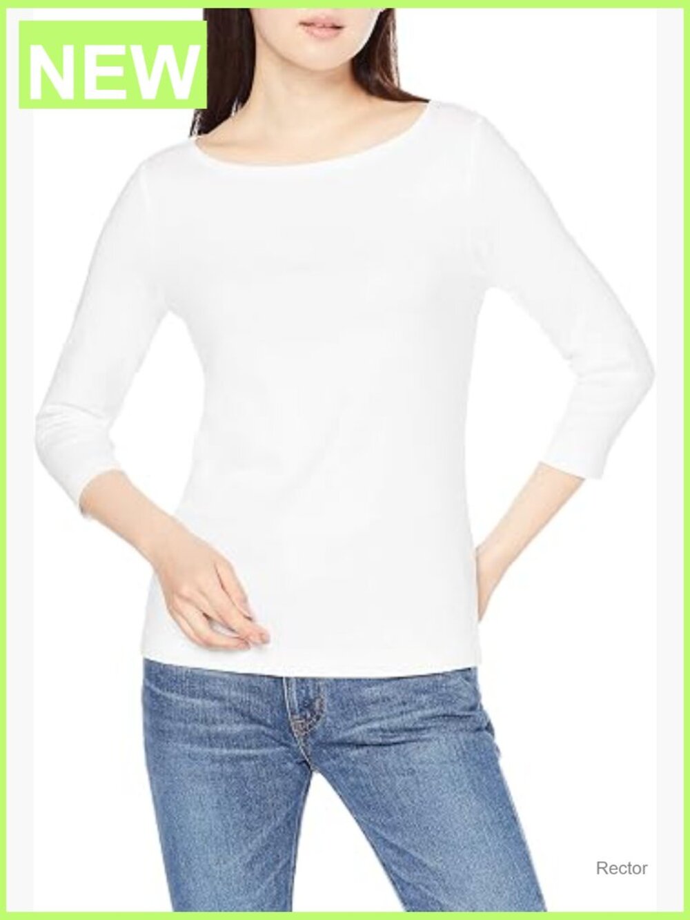 Women's Slim-Fit 3/4 Sleeve Boat Neck Rib T-Shirt